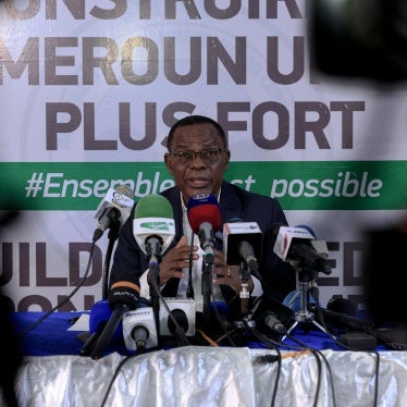 Cameroonian politician Maurice Kamto speaks in press conferencer