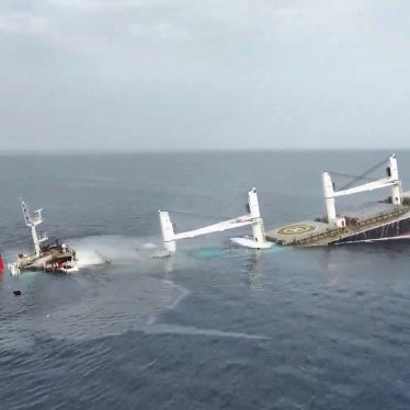 The Eternity C sinks after it was struck by a Houthi missile on July 8, 2025, on the Red Sea.