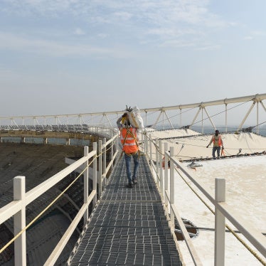 The construction site of the world's largest cricket stadium at Motera, Ahmedabad, India, December 12, 2019.