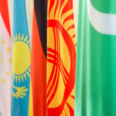 Flags of the five Central Asian countries at Bellevue Palace in Berlin, Germany, September 29, 2023.