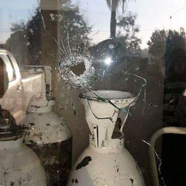 Bullet hole in the window of Morrumbala District Hospital after the raid by RENAMO gunmen on August 12, 2016. 