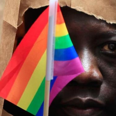 An asylum seeker from Uganda covers his face with a paper bag in order to protect his identity as he marches with the LGBT Asylum Support Task Force during the Gay Pride Parade in Boston, Massachusetts June 8, 2013.