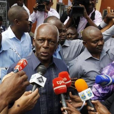 Angola's President José Eduardo dos Santos gives an interview to the media