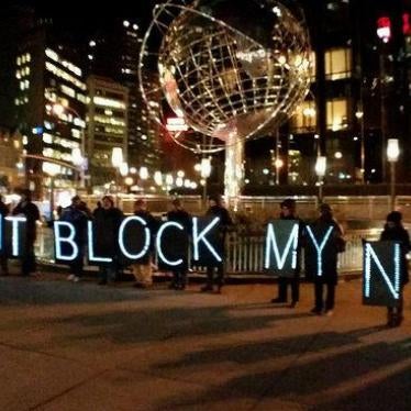The Rolling Rebellion for Real Democracy holds a protest for Net Neutrality in New York City, March 2015.