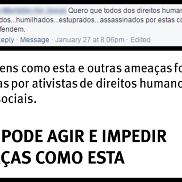 Registros (screenshot) de ameaças enviadas a ativistas em mídias sociais