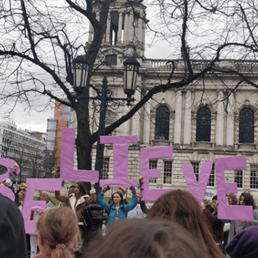 A rally held in support of the woman at the centre of the Belfast rape trial in which all four defendants including Paddy Jackson and Stuart Olding were acquitted of all charges, Belfast, March 31, 2018.