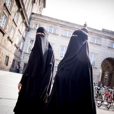 Women in niqab are pictured after the Danish Parliament banned the wearing of face veils in public, at Christiansborg Palace in Copenhagen, Denmark, May 31, 2018.