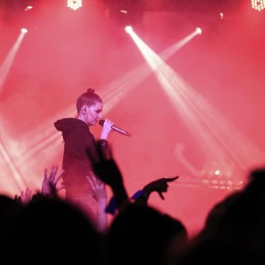 Russian musician Nastya Kreslina, member of electronic duo called IC3PEAK performs during a concert in Yekaterinburg, Russia.