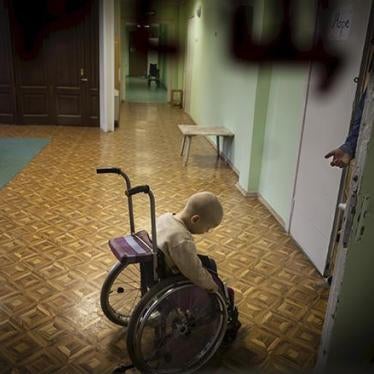 A child in a Russian state orphanage for children with disabilities.
