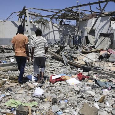 Debris covers the ground after an airstrike at a detention center in Tajoura, east of Tripoli in Libya, Wednesday, July 3, 2019. 