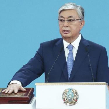 Kazakh President President Kassym-Jomart Tokayev takes the oath during his inauguration ceremony in Nur-Sultan, Kazakhstan.